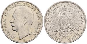 Friedrich II. 1907-1918 Baden. 3 Mark, 1909 ... 