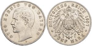 Otto 1886-1913 Bayern. 5 Mark, 1907 D. ... 