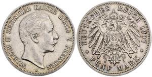 Wilhelm II. 1888-1918 Preussen. 5 Mark, 1907 ... 