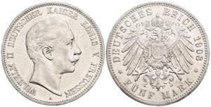 Wilhelm II. 1888-1918 Preussen. 5 Mark, 1908 ... 
