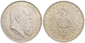 Prinzregent Luitpold Bayern. 3 Mark, 1911 D. ... 
