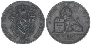 Leopold I.1831-1865 Belgien. 2 Cent, 1863. ... 
