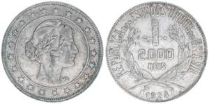 2000 Reis, 1924 Brasilien. Silber. 7,94g ... 