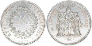 Republik Frankreich. 50 Francs, 1974. Silber ... 