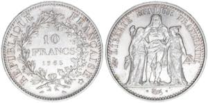 Republik Frankreich. 10 Francs, 1965. Silber ... 