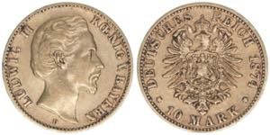 Ludwig II. 1864-1886 Bayern. 10 Mark, 1874 ... 