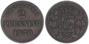 Ludwig II. 1864-1886 Bayern. 2 Pfennige, ... 