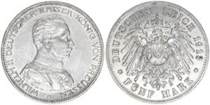 Wilhelm II. 1888-1918 Preussen. 5 Mark, 1913 ... 