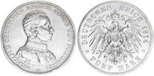 Wilhelm II. 1888-1918 Preussen. 5 Mark, 1914 ... 