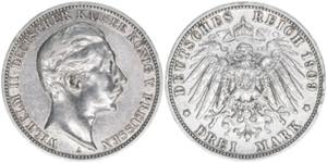 Wilhelm II. 1888-1918 Preussen. 3 Mark, 1909 ... 