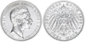 Wilhelm II. 1888-1918 Preussen. 3 Mark, 1908 ... 