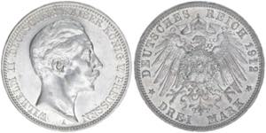Wilhelm II. 1888-1918 Preussen. 3 Mark, 1912 ... 