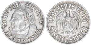 Martin Luther 5 Reichsmark, 1933 A. selten ... 