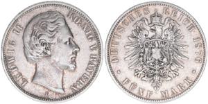 Ludwig II. 1864-1886 Bayern. 5 Mark, 1876 D. ... 