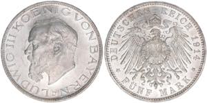 Ludwig III. 1913-1918 Bayern. 5 Mark, 1914 ... 