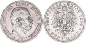 Wilhelm I. 1861-1888 Preussen. 5 Mark, 1876 ... 