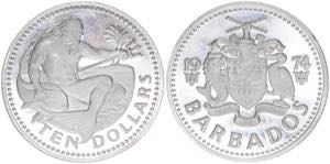 10 Dollar, 1974 Barbados. Silber. 37,54g ... 
