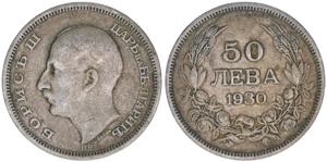 50 Leva, 1930 Bulgarien. 9,84g. Schön 42 ss-
