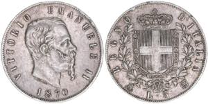 Victor Emanuel II. Italien. 5 Lire, 1870. ... 