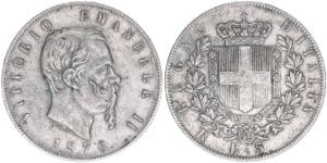 Victor Emanuel II. Italien. 5 Lire, 1876. ... 