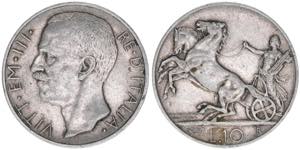 Victor Emanuel III. Italien. 10 Lire, 1927. ... 