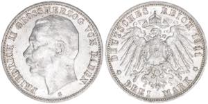 Friedrich II. 1907-1918 Baden. 3 Mark, 1911 ... 