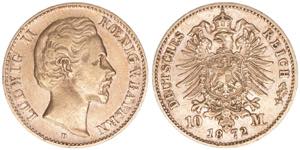 Ludwig II. 1864-1886 Bayern. 10 Mark, 1872 ... 