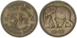 1908-1960 Belgisch-Kongo. 5 Francs, 1947. ... 