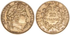 2. Republik 1848-1852 Frankreich. 20 Francs, ... 