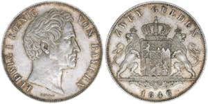 Ludwig I. Bayern. 2 Gulden, 1846. 21,21g AKS ... 