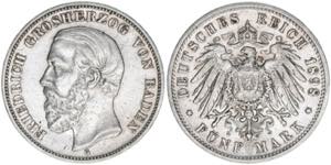 Friedrich I. 1856-1907 Baden. 5 Mark, 1898 ... 