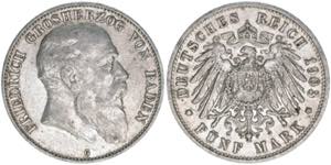 Friedrich I. 1856-1907 Baden. 5 Mark, 1903 ... 