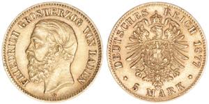 Friedrich I. 1856-1907 Baden. 5 Mark, 1877 ... 