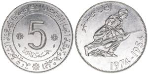 5 Dinars, 1974 Algerien. 20. Jahrestag des ... 