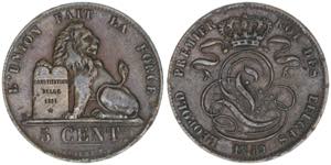 5 Centimes, 1849 Belgien. 9,96g. ... 