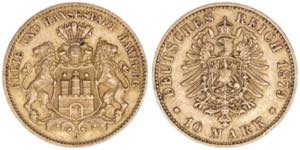 Reichsstadt Hamburg. 10 Mark, 1879 J. 3,94g ... 