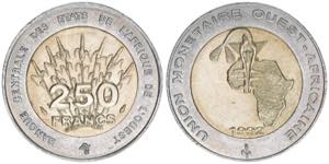 250 Francs, 1992 Westafrikanische Staaten. ... 