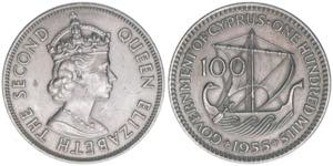 Elisabeth II. 1952-1960 Zypern. 100 Mils, ... 