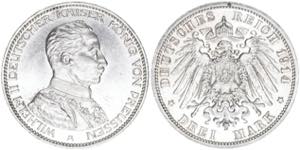 Wilhelm II. 1888-1918 Preussen. 3 Mark, 1914 ... 