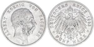 Albert 1873-1902 Sachsen. 5 Mark, 1893 E. ... 
