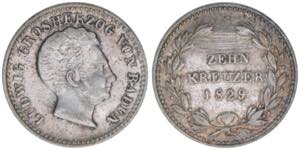 Ludwig 1818-1830 Baden. 10 Kreuzer, 1829. ... 