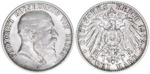 Friedrich I. 1856-1907 Baden. 2 Mark, 1902 ... 