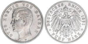 Otto 1886-1913 Bayern. 5 Mark, 1891 D. ... 