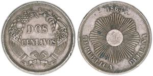 2 Centavos, 1863 Peru. 8,75g. Khant/Schön ... 