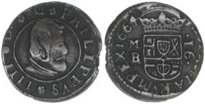 Philipp IV. Spanien. 16 Maravedis, 1664. ... 