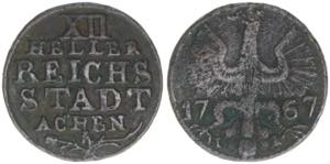Reichsstadt Aachen. 12 Heller, 1767. 4,30g ... 