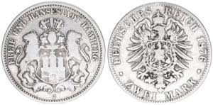 Reichsstadt Hamburg. 2 Mark, 1876 J. 10,79g ... 