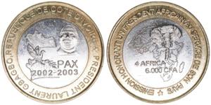 6000 Francs, 2003 Elfenbeinküste. Bimetall. ... 