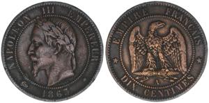 Napoleon III. Frankreich. Dix Centimes, 1863 ... 