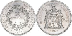 Republik Frankreich. 50 Francs, 1977. Silber ... 